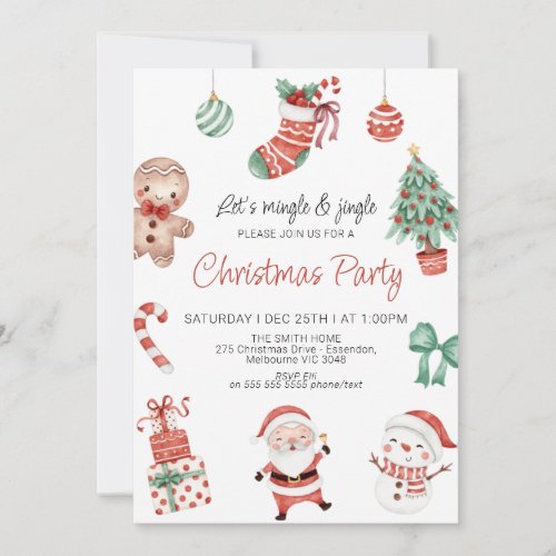 Red Green Cute Santa Christmas Party Invitation