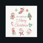 Red Green Cute Santa Christmas Party Napkin<br><div class="desc">Red Green Cute Santa Christmas Party Napkin

Cute Christmas themed party napkin featuring various Christmas item around some text.  A Santa Claus,    Christmas tree,  gingerbread man,  snowman,  presents and more are featured on a white background. This Christmas themed paper napkin is ideal for a Christmas party. 
.</div>