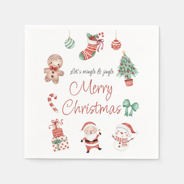 Red Green Cute Santa Christmas Party Napkin (Front)