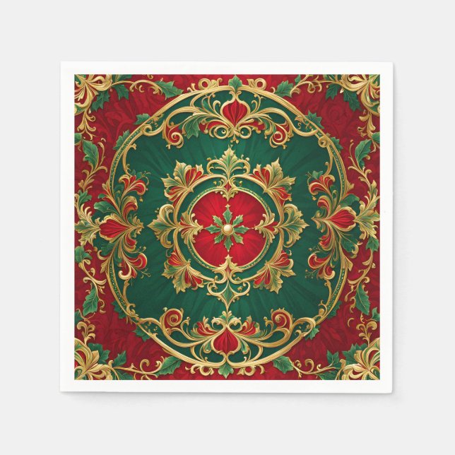 Red Green Decorative Christmas Holiday Napkin (Front)