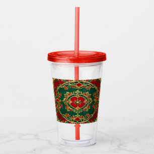 Red Green Decorative Holiday Acrylic Tumbler