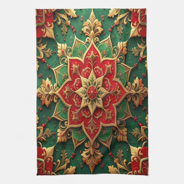 Red Green Decorative Holiday Kitchen Towel (Vertical)