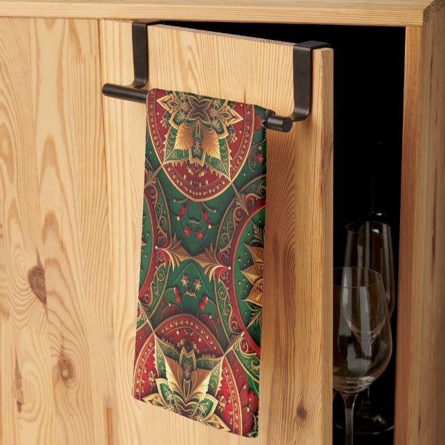 Red Green Decorative Holiday Kitchen Towel (Thirds Fold)