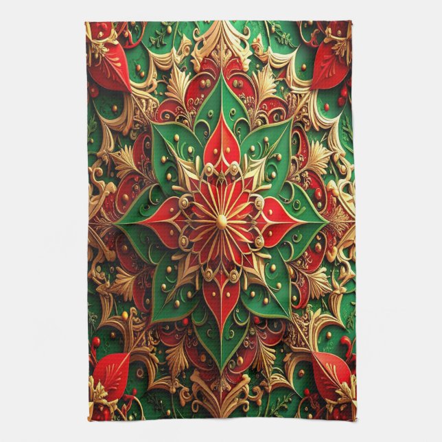 Red Green Decorative Holiday Kitchen Towel (Vertical)