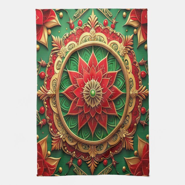 Red Green Decorative Holiday Kitchen Towel (Vertical)