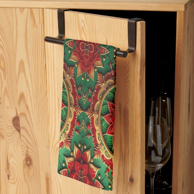 Red Green Decorative Holiday Kitchen Towel (Thirds Fold)