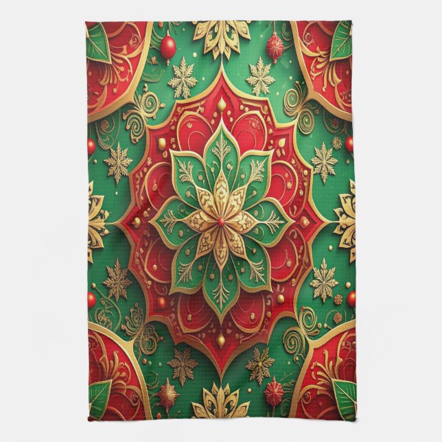 Red Green Decorative Holiday Kitchen Towel (Vertical)
