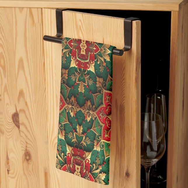 Red Green Decorative Holiday Kitchen Towel (Thirds Fold)