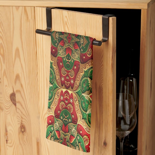 Red Green Decorative Holiday Kitchen Towel (Thirds Fold)