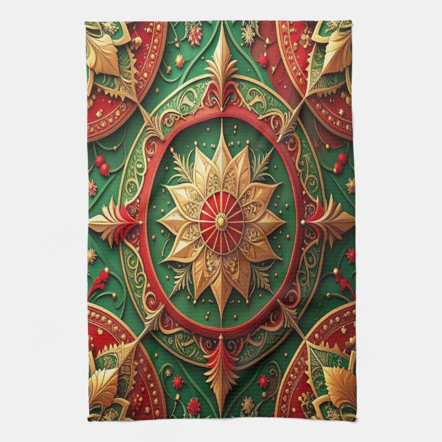 Red Green Decorative Holiday Kitchen Towel (Vertical)