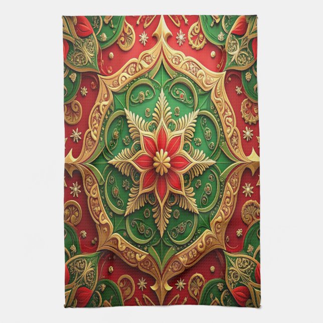 Red Green Decorative Holiday Kitchen Towel (Vertical)