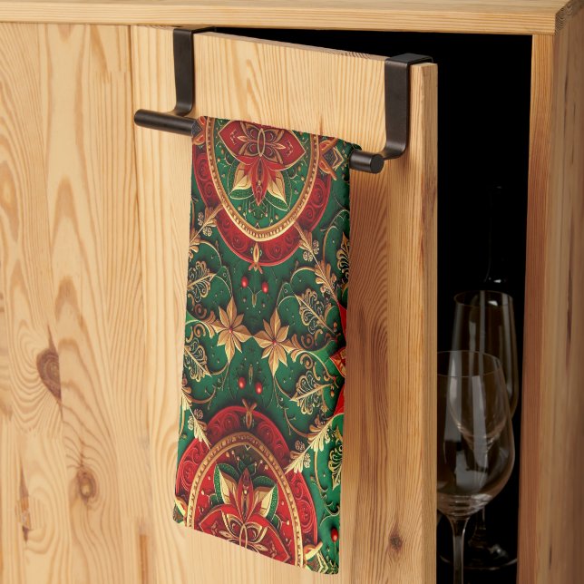 Red Green Decorative Holiday Kitchen Towel (Thirds Fold)