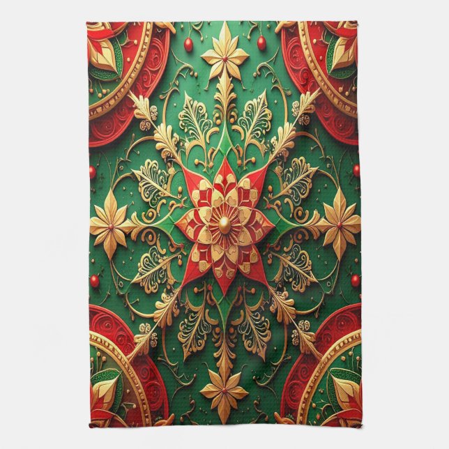 Red Green Decorative Holiday Kitchen Towel (Vertical)