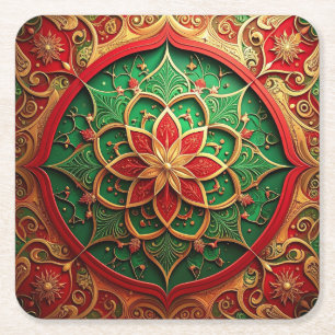 Red Green Decorative Holiday Paper Coaster