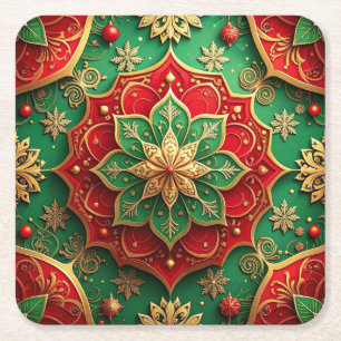 Red Green Decorative Holiday Paper Coaster