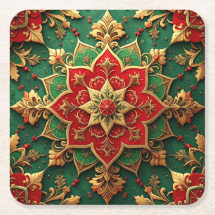 Red Green Decorative Holiday Paper Coaster