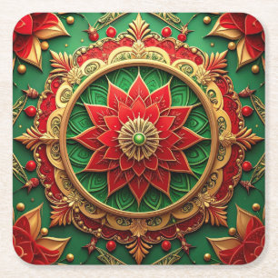 Red Green Decorative Holiday Paper Coaster