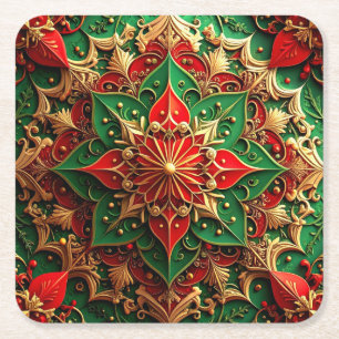 Red Green Decorative Holiday Paper Coaster