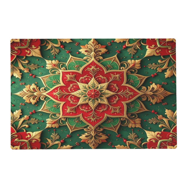 Red Green Decorative Holiday Paper Placemat (Front)