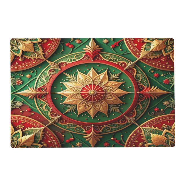 Red Green Decorative Holiday Paper Placemat (Front)