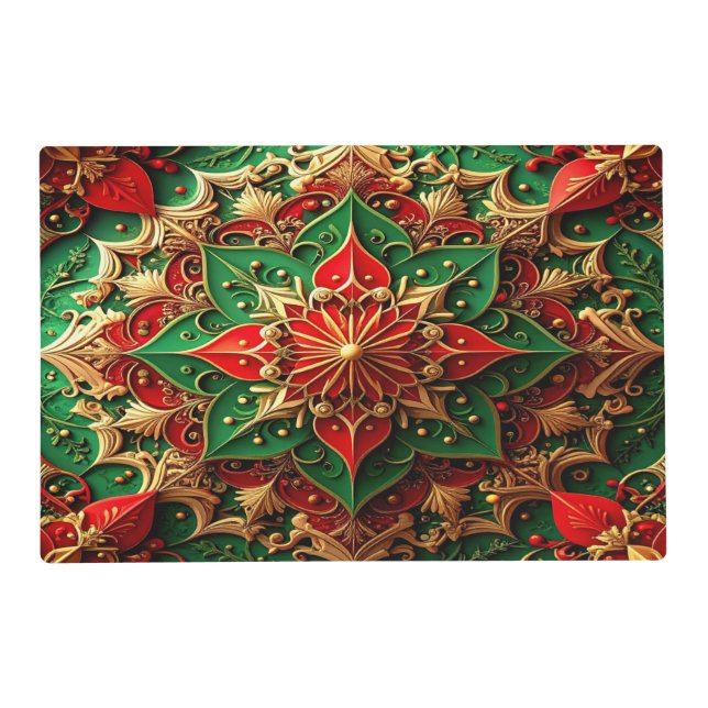 Red Green Decorative Holiday Paper Placemat (Front)