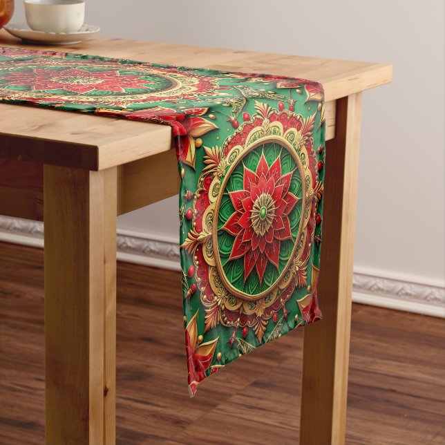 Red Green Decorative Holiday Table Runner (In Situ)