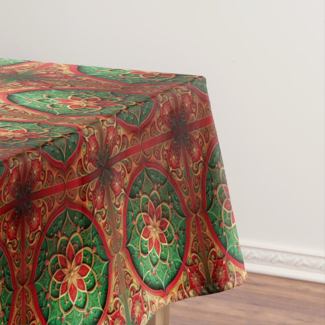 Red Green Decorative Holiday Tablecloth (In Situ)