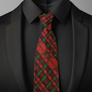 Red Green Diagnal Plaid Neck Tie