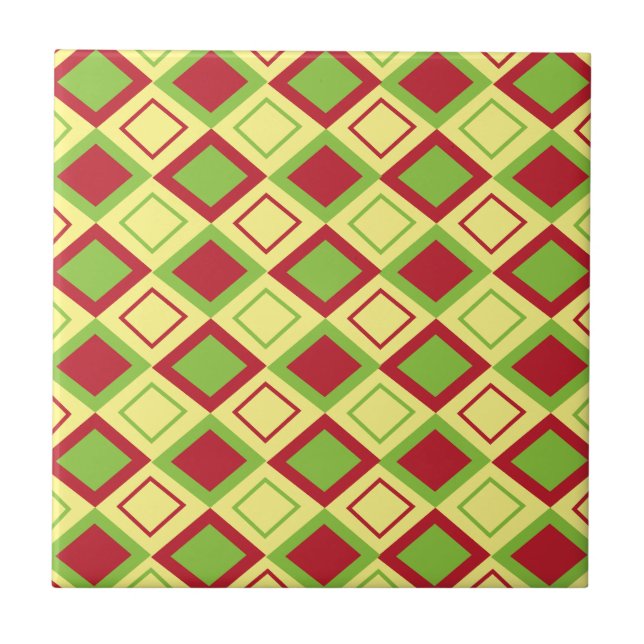 Red Green Diamond Geometric  Ceramic Tile (Front)