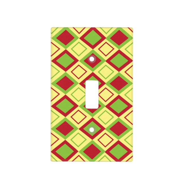 Red Green Diamond Geometric Pattern Light Switch Cover (Front)