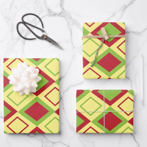 Red Green Diamond Geometric Pattern Wrapping Paper Sheets