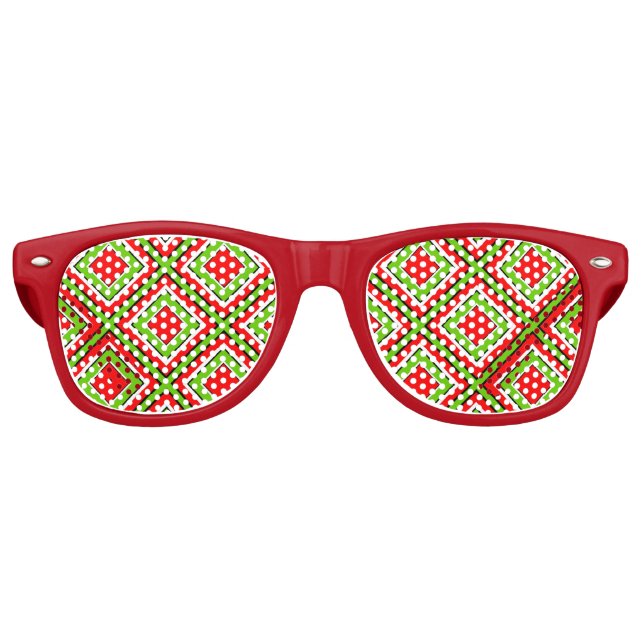 Red & Green Diamond Geometric Retro Sunglasses (Front)