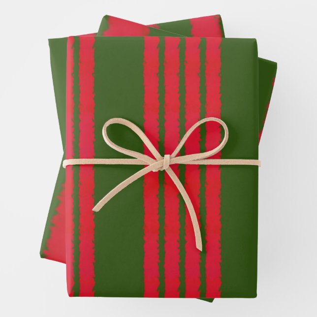 Red Green Dot Stripe Pattern Wrapping Paper Sheets (In situ)