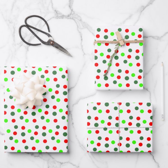 Red Green Dots Christmas Wrapping Paper Sheets (Front)