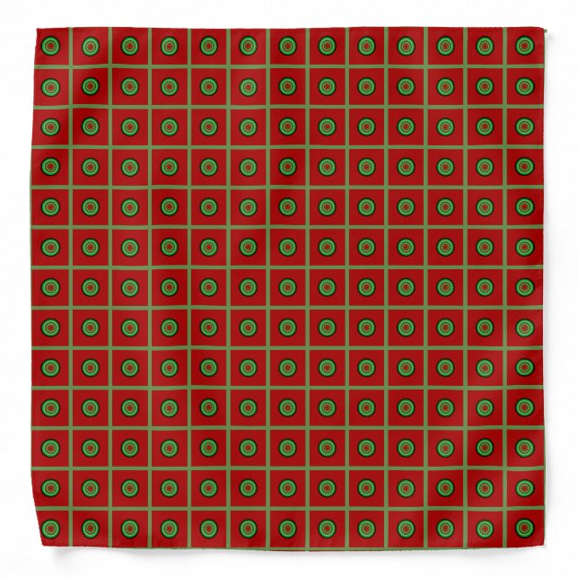 Red Green Dots Squares Bandana (Front)