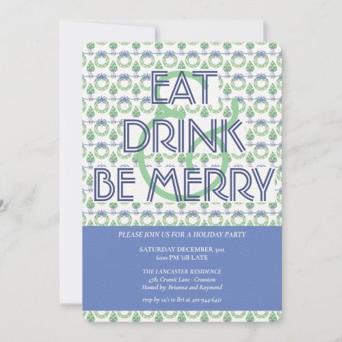 Red  Green Eat Drink  Be Merry Christmas Party Invitation