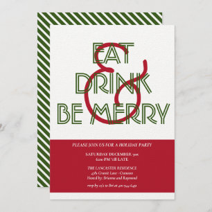 Red & Green Eat Drink & Be Merry Christmas Party Invitation