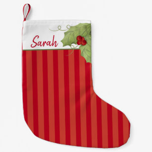 Red Green Elegant Botanical Christmas Greenery Small Christmas Stocking