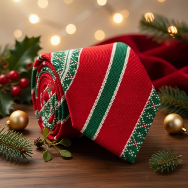 Red Green Embroidery Christmas Pattern Neck Tie (Creator Uploaded)