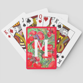 Red Green Fantasy Flowers Monogram Art Poker Cards