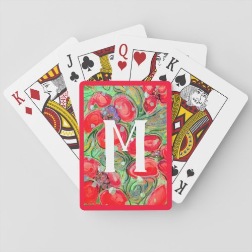 Red Green Fantasy Flowers Monogram Art Poker Cards