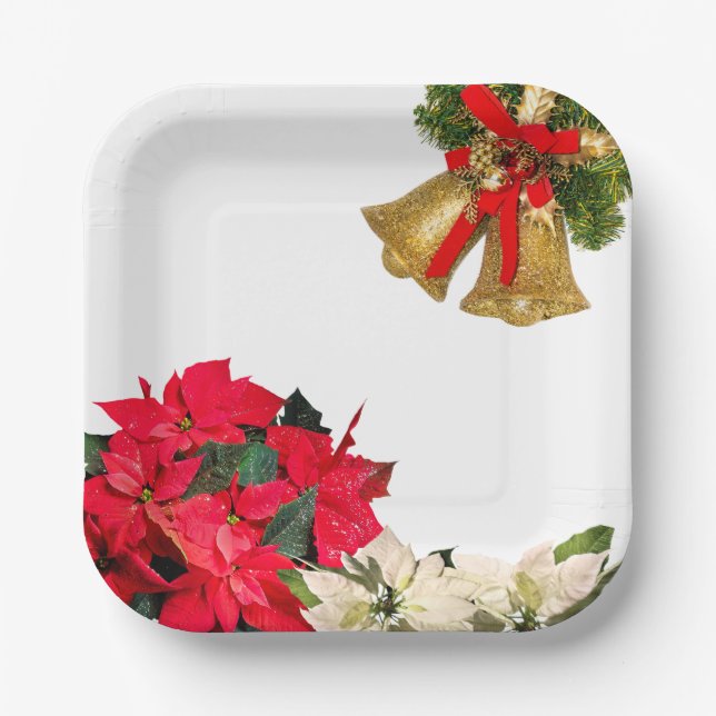 Red, Green & Faux Gold Holiday Paper Plates (Front)