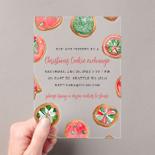 Red Green Festive Cookie Exchange Christmas Party Acrylic Invitations