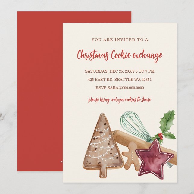 Red Green Festive Cookie Exchange Christmas Party Invitation (Front/Back)