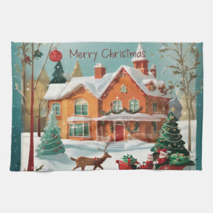 Red Green Festive Merry Christmas Vintage Kitchen Towel