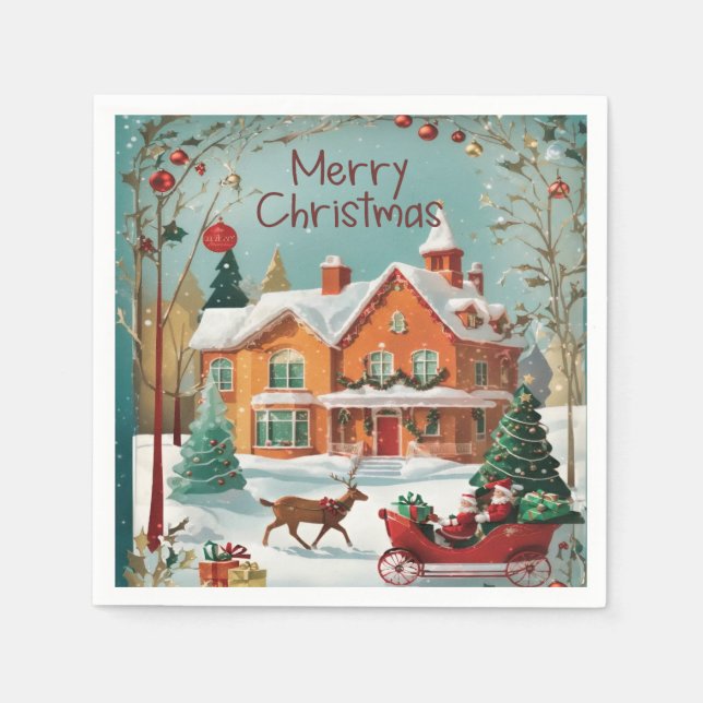 Red Green Festive Merry Christmas Vintage Party   Napkins (Front)