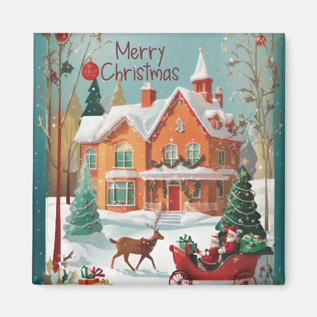 Red Green Festive Personalized Merry Christmas Magnet (Front)