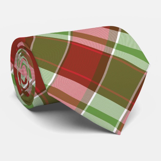 Red Green Festive Plaid Christmas Holiday Pattern Neck Tie (Rolled)