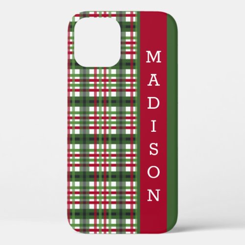 Red Green Festive Tartan Pattern Personalized Name iPhone 12 Pro Case