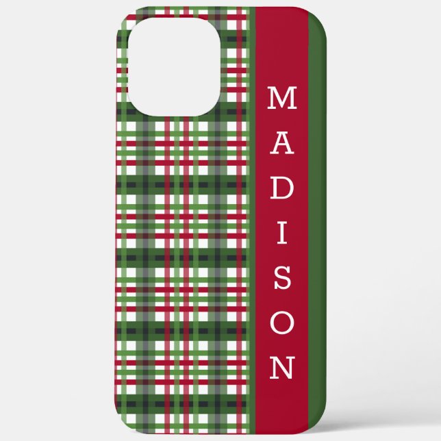 Red Green Festive Tartan Pattern Personalized Name Case-Mate iPhone Case (Back)